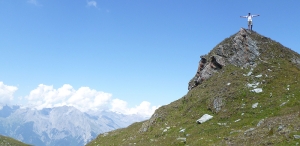 hiker on top of mountain